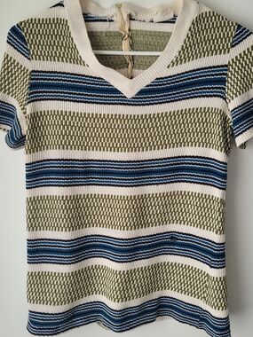 Vintage Knit-ins Women V-Neck Short Sleeve Knit Sweater Size M